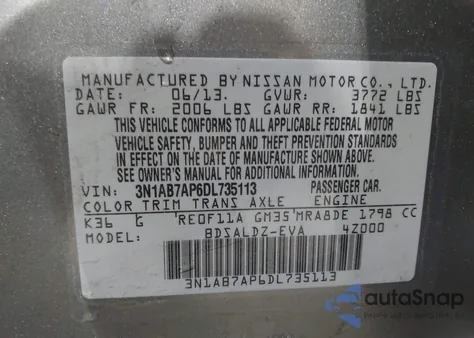 2013 Nissan Sentra Sv from USA, damaged, VIN 3N1AB7AP6DL735113
